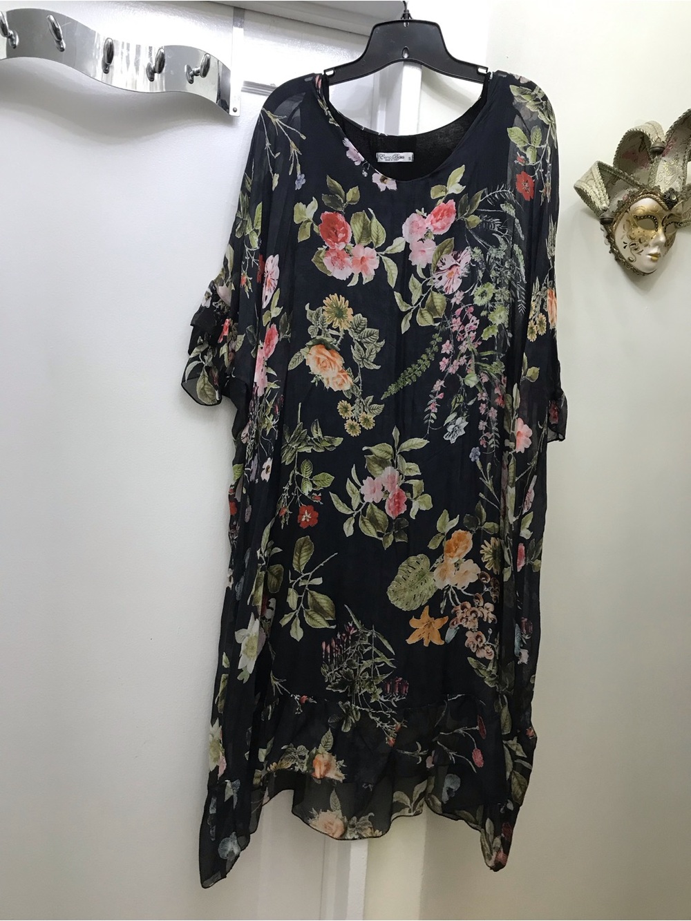 Floral Black Women's Tunic with Scoop Neck